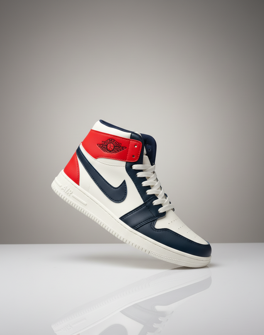 Classic Red & White High-Top Trainers | Premium Leather Look Sneakers