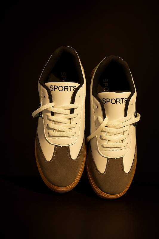 Men’s Casual Sports Sneakers – White, Grey & Mint with Gum Sole