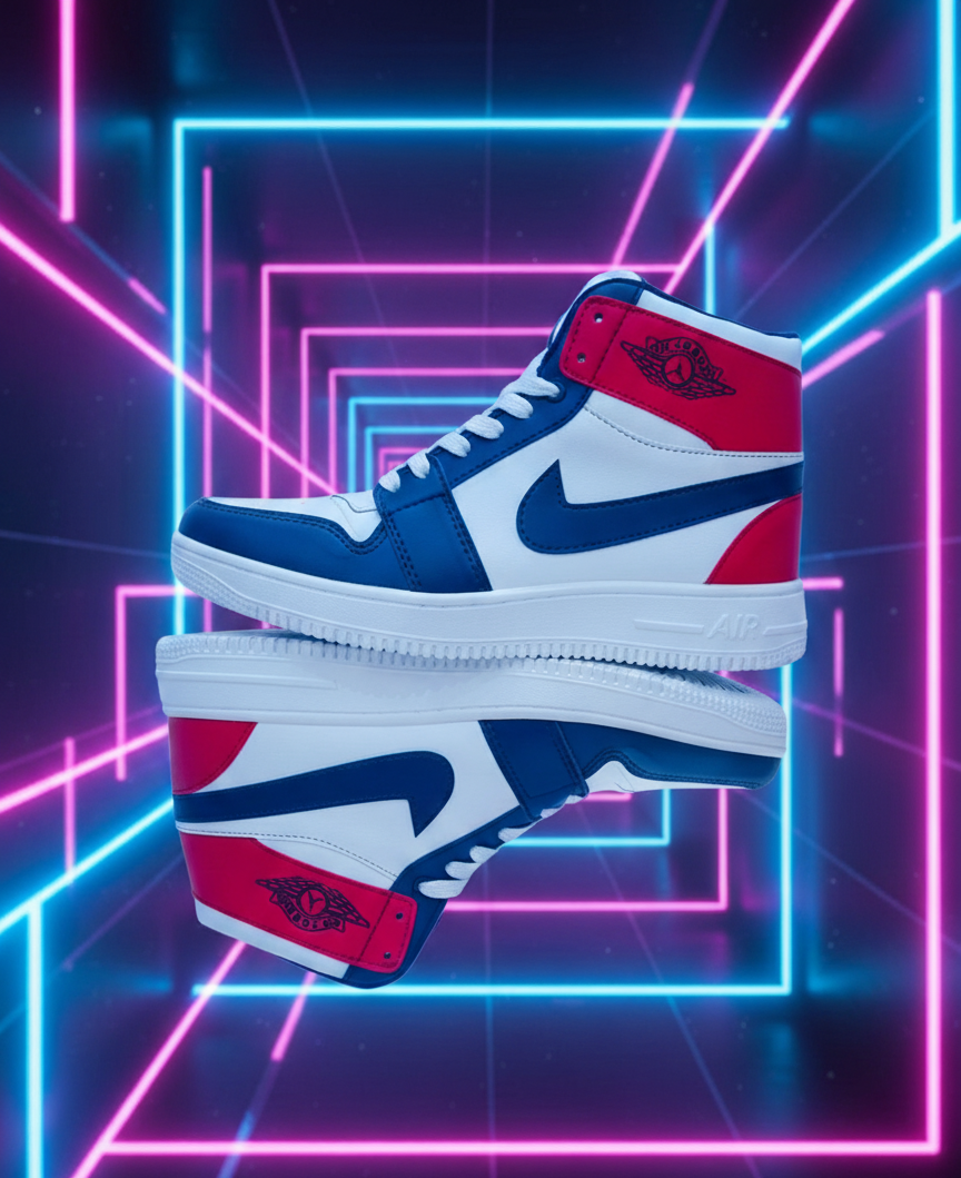 Classic Red & White High-Top Trainers | Premium Leather Look Sneakers