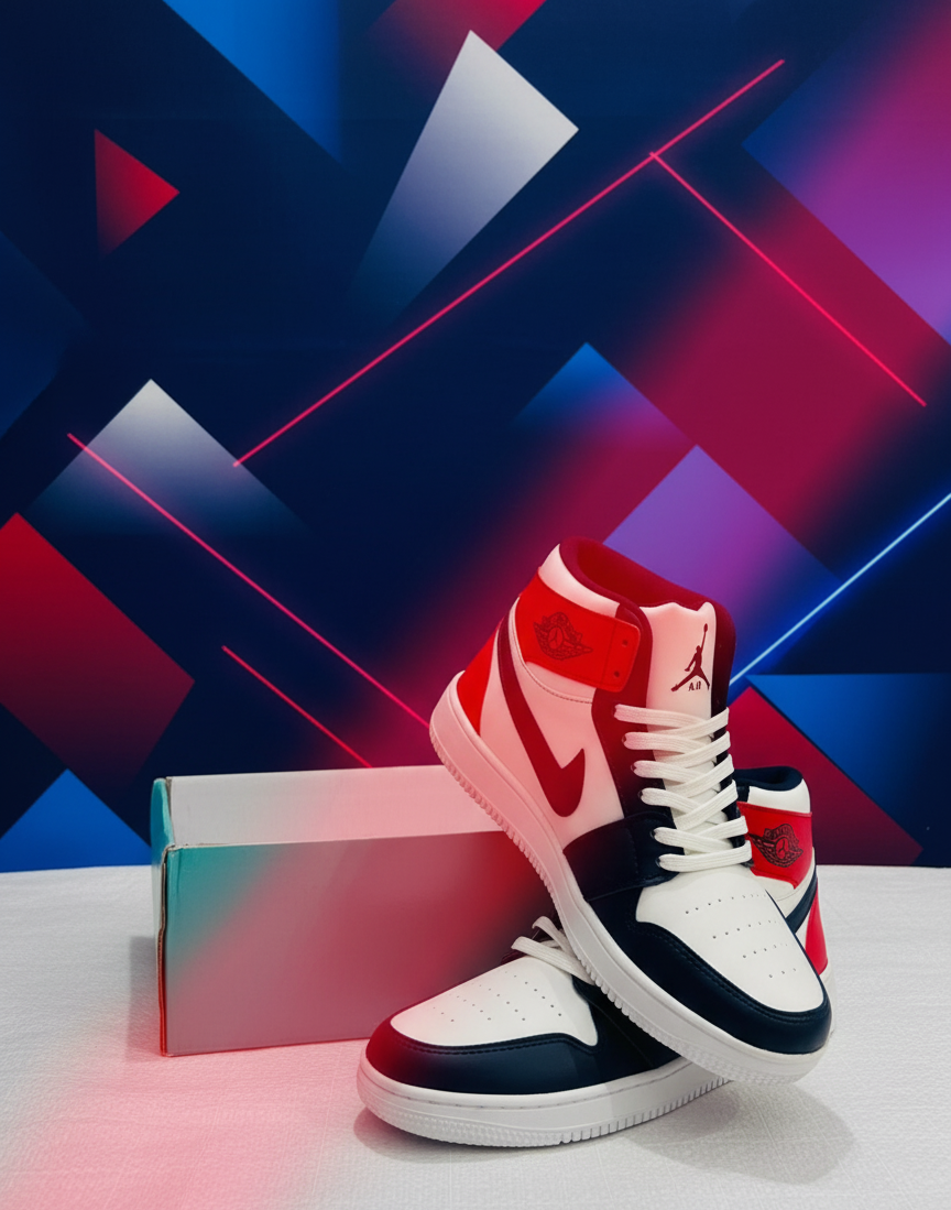 Classic Red & White High-Top Trainers | Premium Leather Look Sneakers